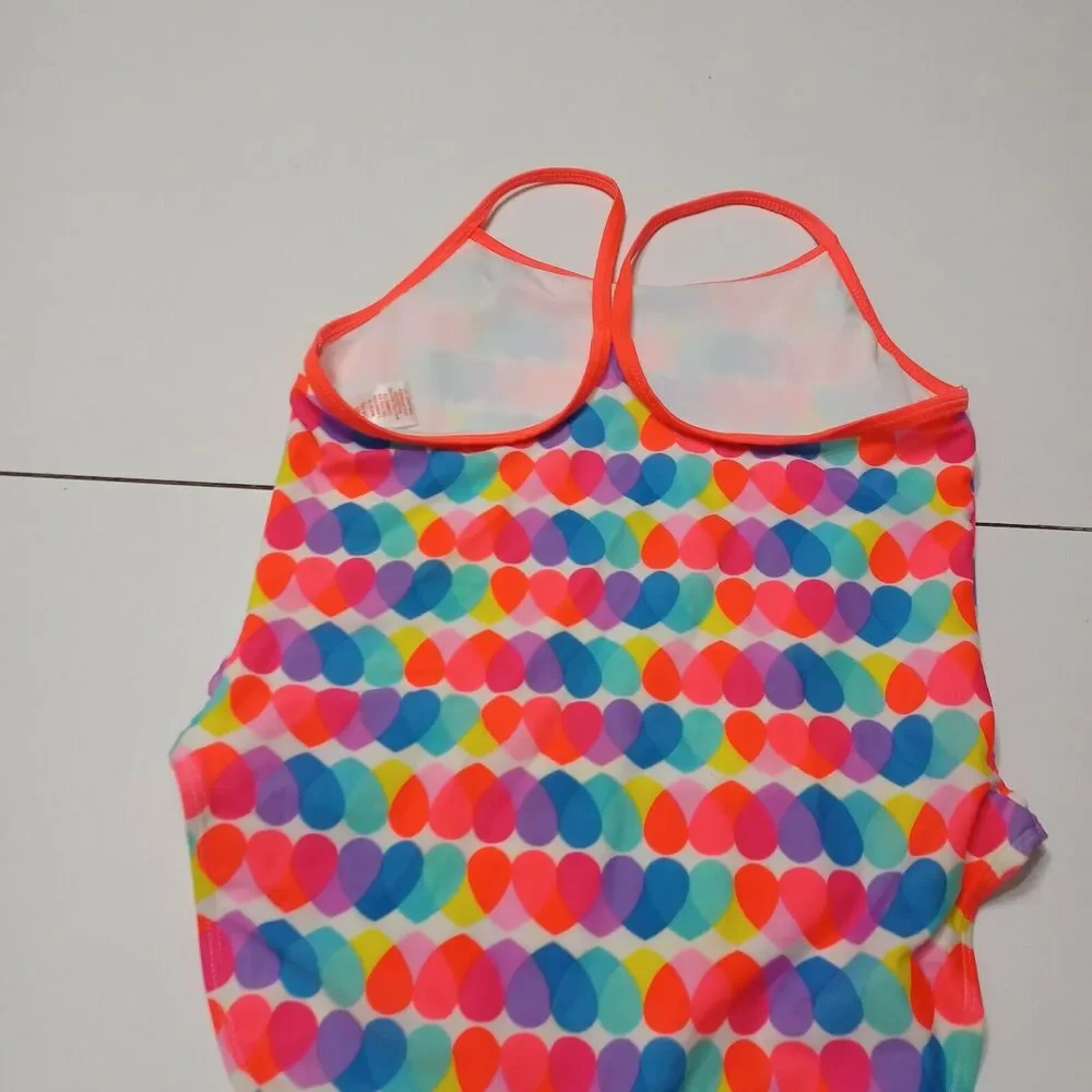 Wonder Nation Swimsuit Girls‎ 14 Polka Dot Blue White Hearts One Piece Swimwear